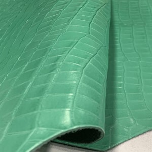 Mint Crocodile Stamped Split Calf Leather: Exotic Print Hide