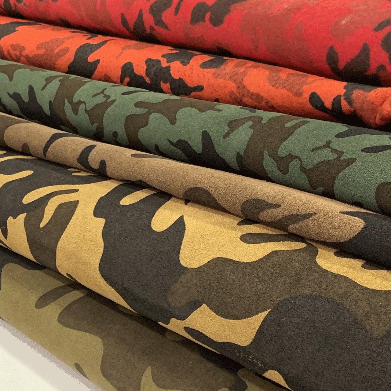 Red Camouflage Leather, camouflage prints, Pig leather for sale