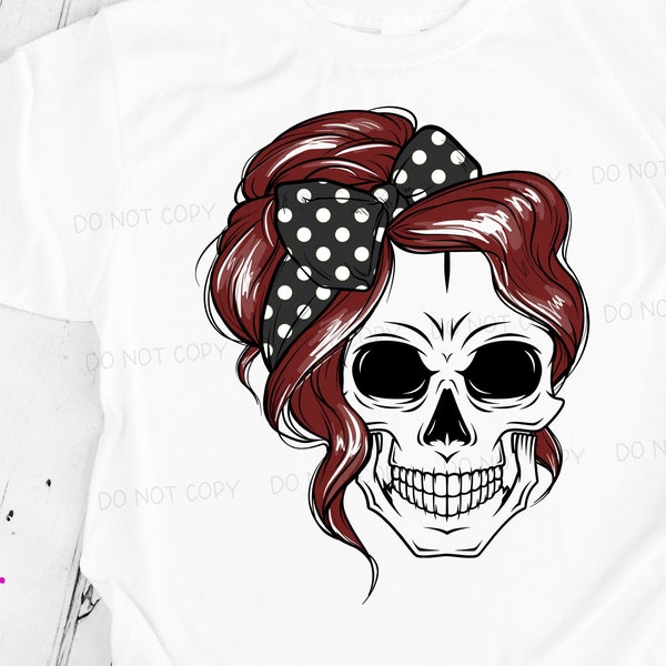 The Messy Bun Skull -  Dark Red - Sublimation/Printable Design | Instant Download | Sublimation | Printable | PNG