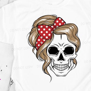 De Messy Bun Skull - Lichtbruin - Sublimatie/afdrukbaar ontwerp | Direct downloaden | Sublimatie | Afdrukbaar | PNG