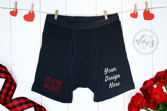 Black Boxer Briefs Mockup With Hearts And Rosesvalentines Black Boxer Briefs Mockup With Hearts And Rosesvalentines