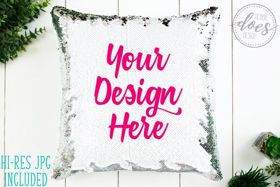 Silver Sequin Pillow Mockup Sequin Pillow Mockup
