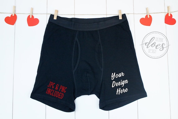 Download Black Boxer Briefs Mockup On Clothesline With Hearts Download Packaging And T Shirt Psd Mockups PSD Mockup Templates