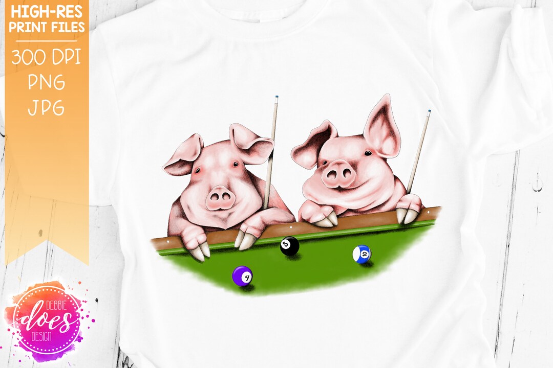 Cute Pigs Playing Pool - Hand Drawn Pig Print | Instant Download ...