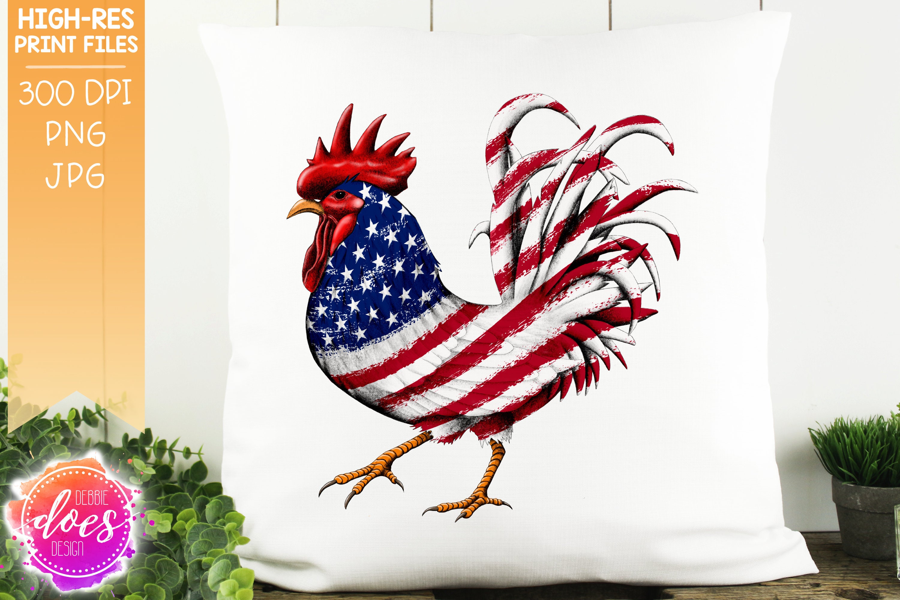 Bandera de EE.UU. Rooster/Chicken dibujado a mano Etsy