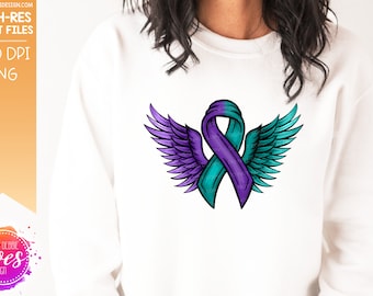 Awareness Ribbon Wings - Purple Teal - Printable/Sublimation File | Instant Download | Sublimation | Printable | PNG