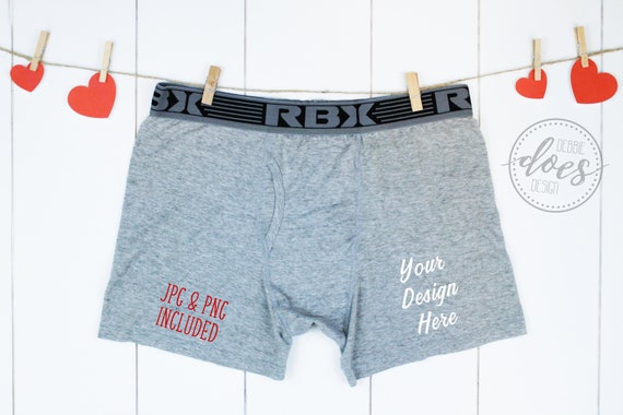 Grey Boxer Briefs Mockup On Clothesline With Hearts Etsy