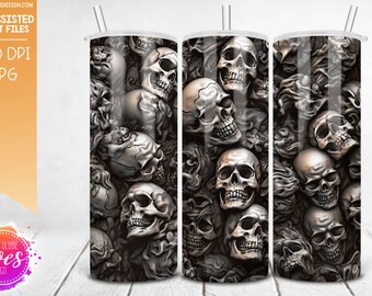 3D Sculpted Pile of Skulls 1 - 3D Tumbler Wrap - Printable/Sublimation Design - Instant Download | JPG