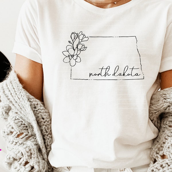 Floral Line State - North Dakota - Sublimation/Printable Design| Instant Download | Sublimation | Printable | PNG