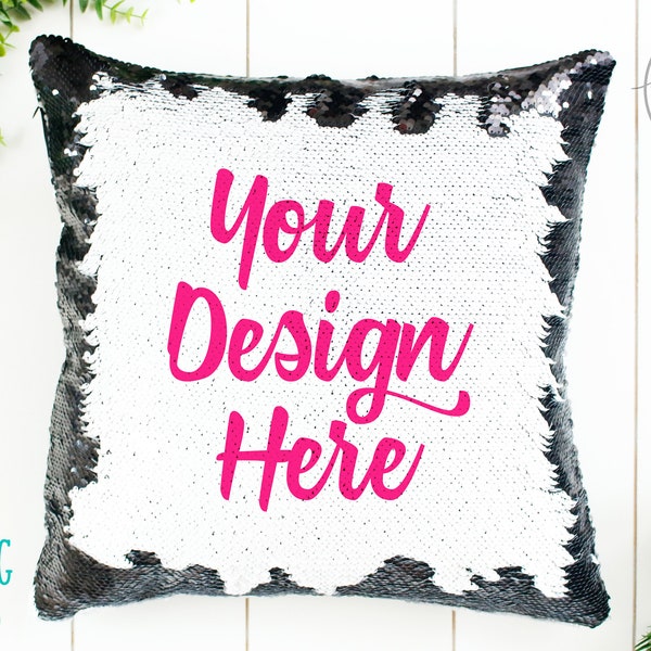 Black Sequin Pillow Mockup | Sequin Pillow Mock-Up | Blank Mock Up Photo Download