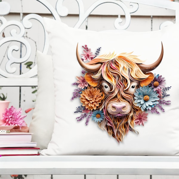 3D Paper Art - 3D Highland Cow - Vivid Pastels 3D - Printable/Sublimation Design - Instant Download | Sublimation | PNG