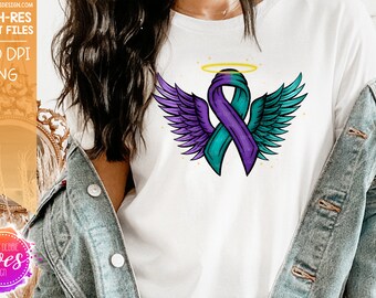 Awareness Ribbon Halo Wings - Purple Teal - Printable/Sublimation File | Instant Download | Sublimation | Printable | PNG