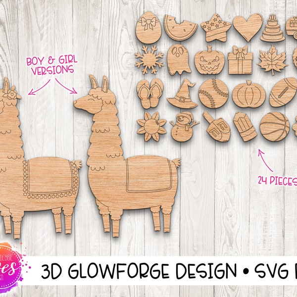 Interchangeable Llama with 24 attachments - Glowforge Design - Glowforge SVG File - Digital Laser Design SVG