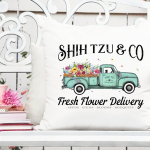 Shih Tzu - Noir - Camion de livraison de fleurs pour chiens - Sublimation/Design imprimable | Téléchargement instantané | Sublimation | Imprimable | PNG