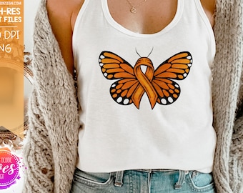 Awareness Ribbon Butterfly - Orange - Printable/Sublimation File | Instant Download | Sublimation | Printable | PNG