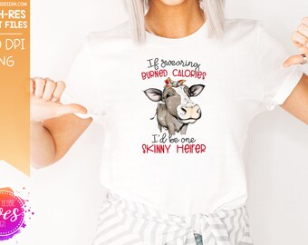 If Swearing Burned Calories -Hand Drawn Brown Cow - Sublimation File| Sublimation Print | Printable | Sublimation Design | PNG | 300DPI
