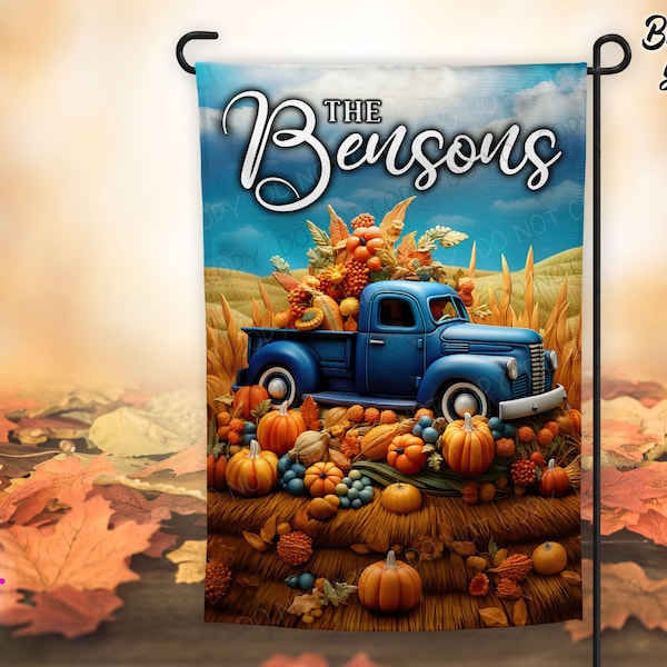 3D Clay Navy Fall Harvest Truck - Blank - Garden Flag - Printable/Sublimation Design - Instant Download | Sublimation | JPG