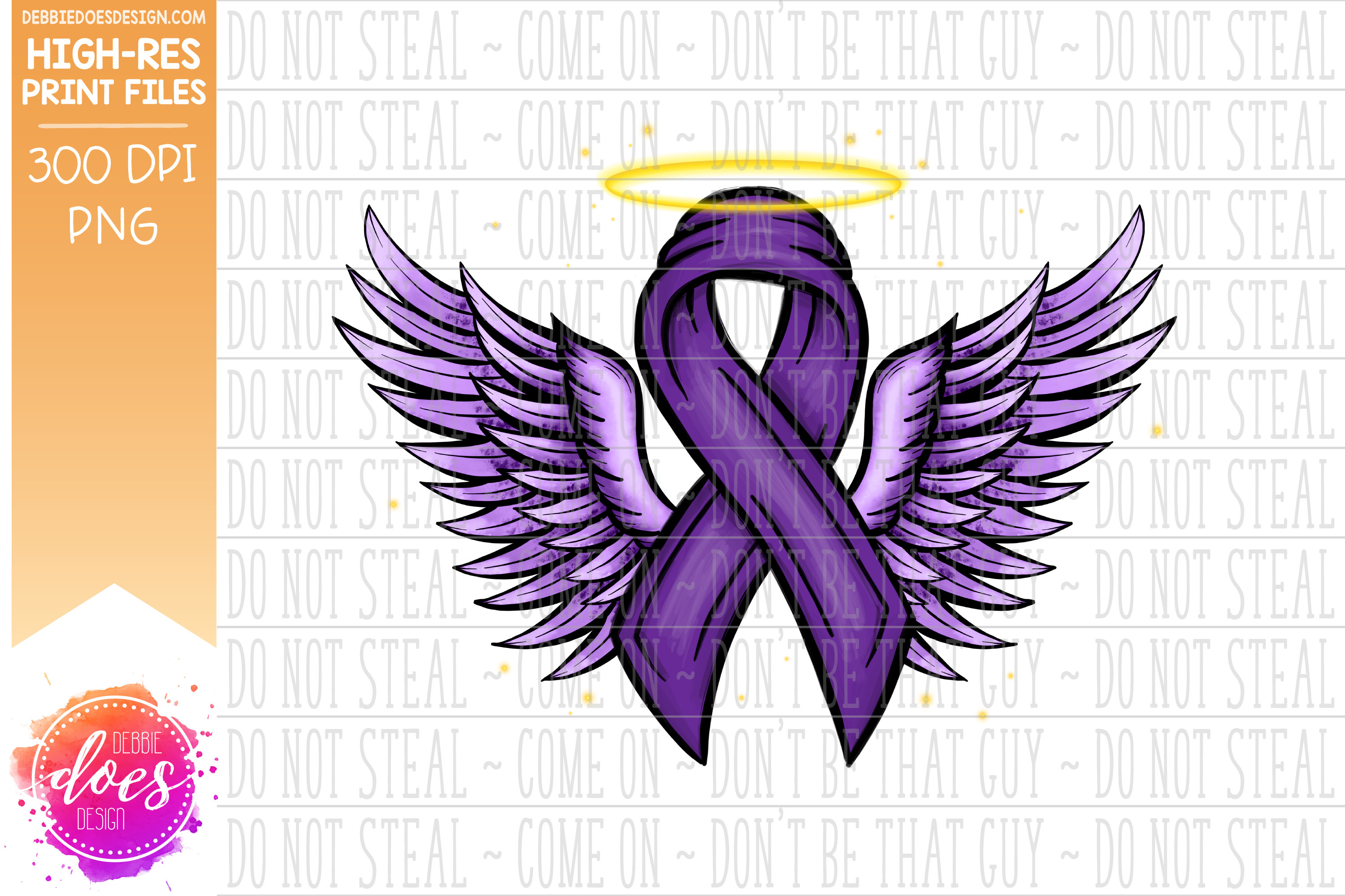 Purple Ribbon With Angel Wings