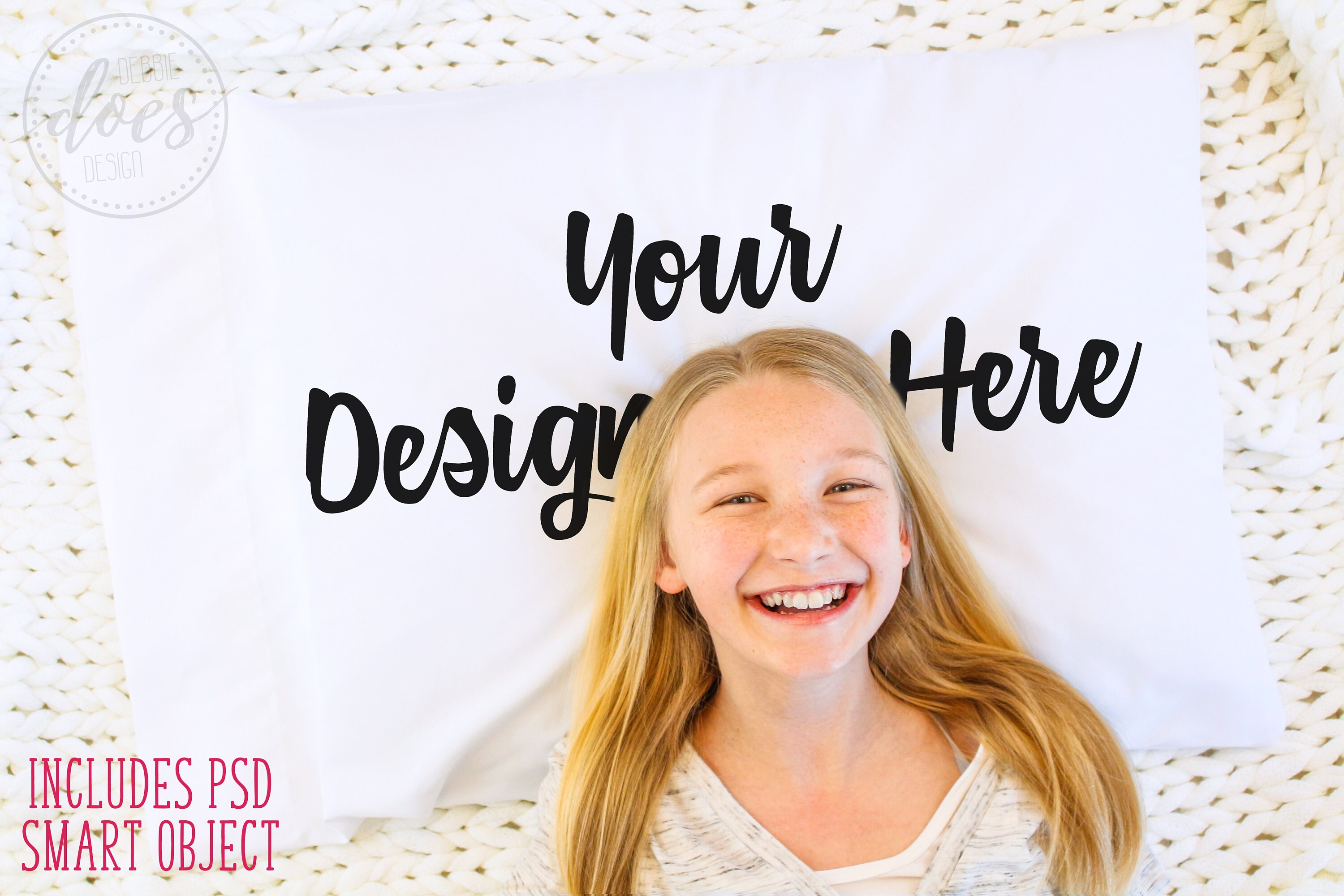 White Pillowcase Mockup With Girl Includes PSD Smart Object Etsy
