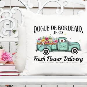 Dogue De Bordeaux - Dog Flower Delivery Truck - Sublimatie/afdrukbaar ontwerp | Direct downloaden | Sublimatie | Afdrukbaar | PNG
