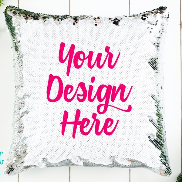 Silver Sequin Pillow Mockup | Sequin Pillow Mock-Up | Blank Mock Up Photo Download