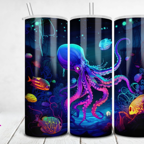 Neon Octopus Tumbler 2 - Printable/Sublimation Design- Instant Download | Sublimation | JPG