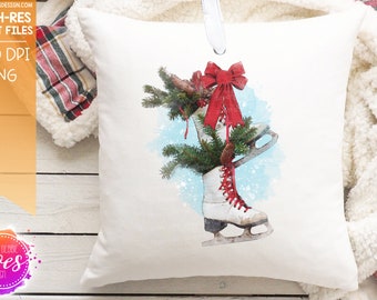 Vintage Watercolor Christmas Ice Skates - Sublimation/Printable Design | Instant Download | Sublimation | PNG