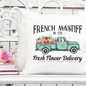 Franse Mastiff - Dog Flower Delivery Truck - Sublimatie/afdrukbaar ontwerp | Direct downloaden | Sublimatie | Afdrukbaar | PNG