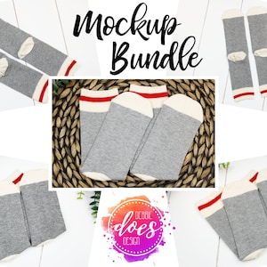 Graue Sprechende Socken Mockup BUNDLE | Graue Wollsocken Mock-Up | Leeres Mockup Fotodownload
