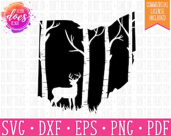 Ohio Deer & Trees Silhouette - SVG | Digital Cut Files | HTV Svg | Vinyl Decal Svg | Vinyl Stencil Svg