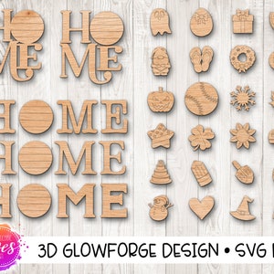 Interchangeable HOME with 24 attachments - Glowforge Design - Glowforge SVG File - Digital Laser Design SVG
