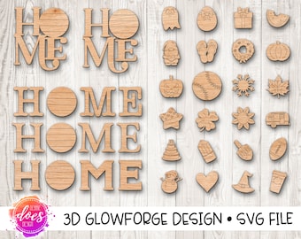 Interchangeable HOME Sign with 24 Attachments - Glowforge SVG File (Digital Download)