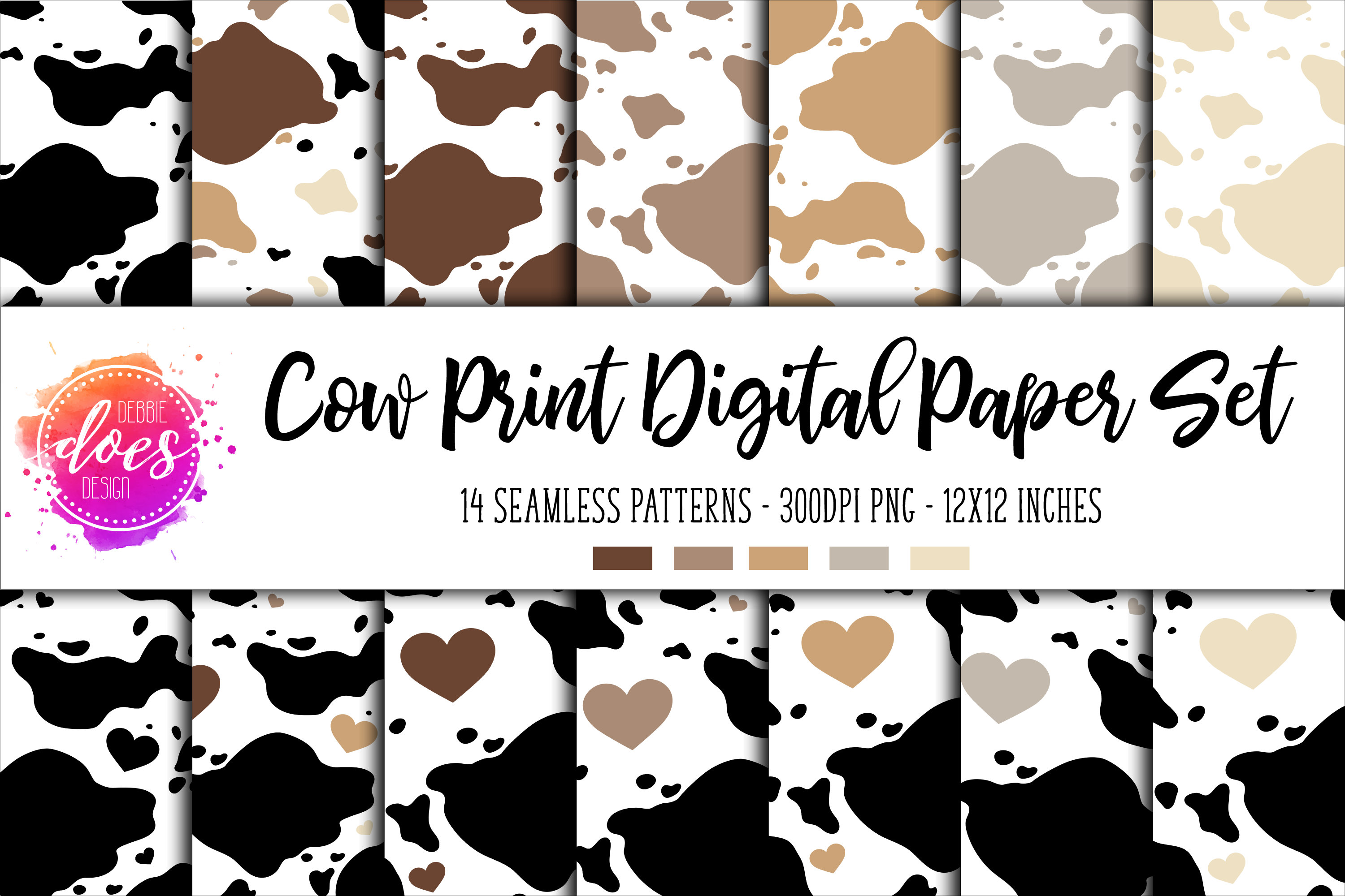 Cow Print Digital Paper/seamless Pattern Set Naturals - Etsy UK