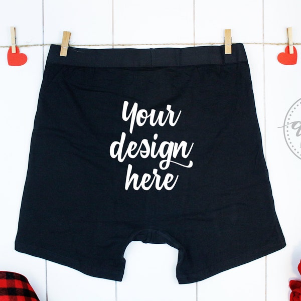 Black Boxer Briefs Mockup with Hearts and Roses | BACK VIEW | Valentines | Blank Mockup Photo Download