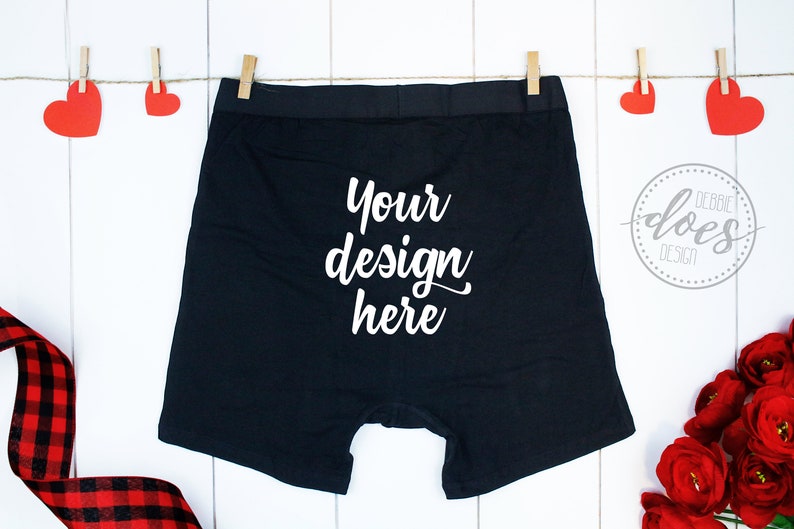 Download Black Boxer Briefs Mockup with Hearts and Roses BACK VIEW ...