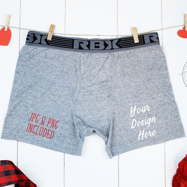 Grey Boxer Briefs Mockup on Clothesline with Roses | Valentines | Blank Mockup Photo Download