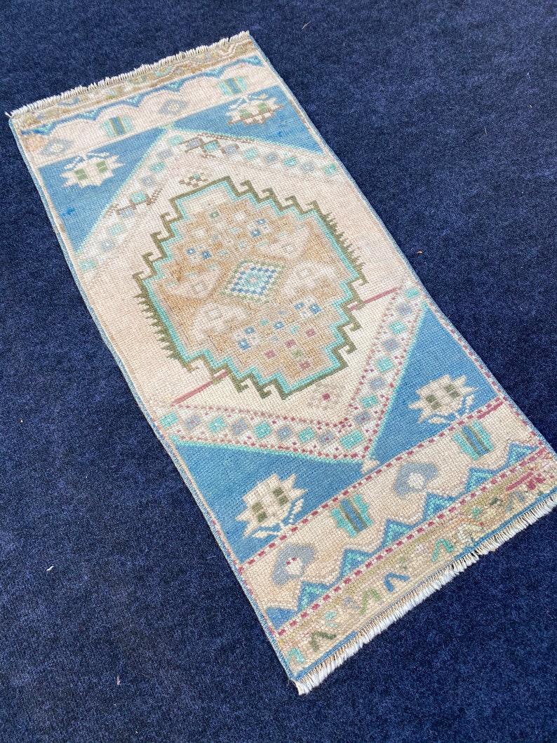 Small Rug Blue Green Wool 3.18x1.60 Vintage Turk\u0131sh Rug Oushak Rug Handmade Vintage Turk\u0131sh Minis