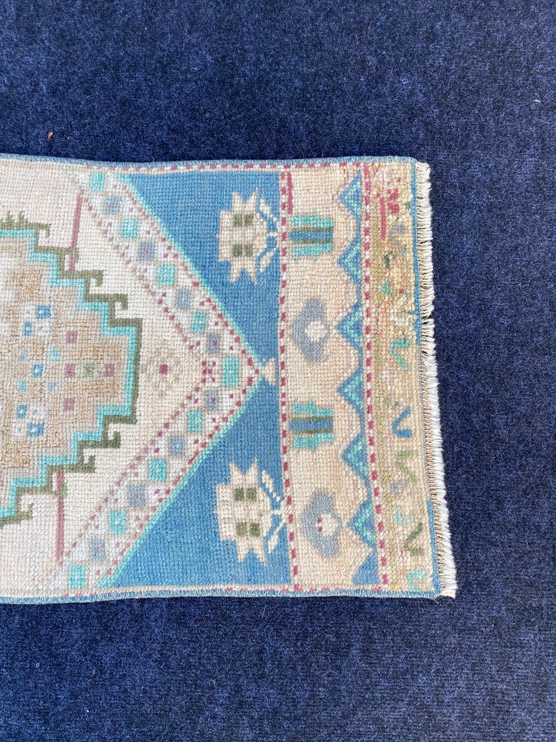 Small Rug Blue Green Wool 3.18x1.60 Vintage Turk\u0131sh Rug Oushak Rug Handmade Vintage Turk\u0131sh Minis