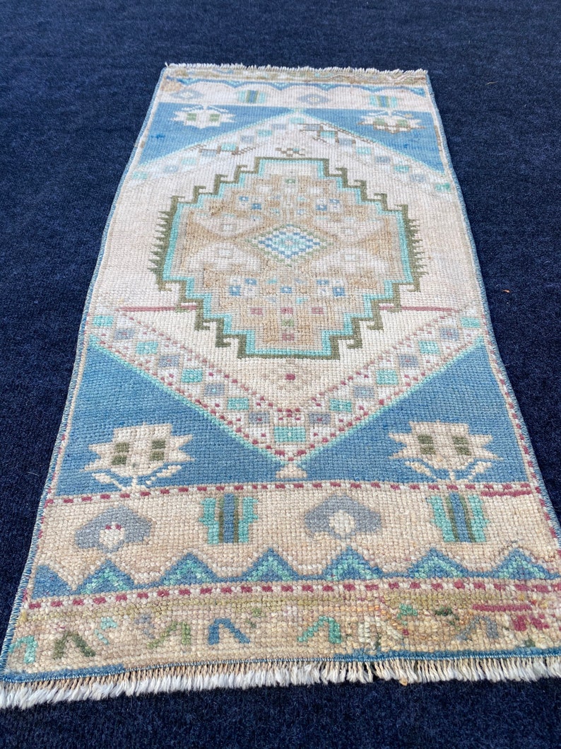 Small Rug Blue Green Wool 3.18x1.60 Vintage Turk\u0131sh Rug Oushak Rug Handmade Vintage Turk\u0131sh Minis