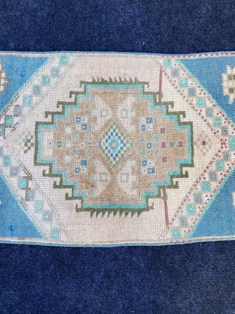 Small Rug Blue Green Wool 3.18x1.60 Vintage Turk\u0131sh Rug Oushak Rug Handmade Vintage Turk\u0131sh Minis