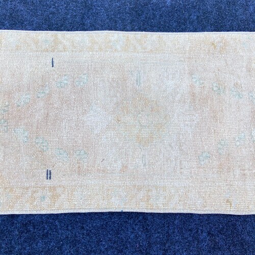 3.3 x1.4 feet Handmade Vintage Minis | Turkısh Rug | Knots Rug | Door 2024 Mat | Knot Rug | Brown White |Cotton Wool