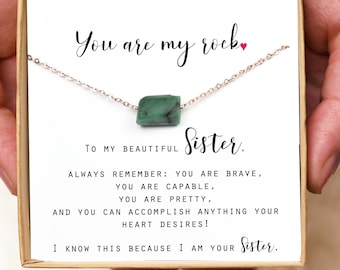 Sister Necklace: Raw Emerald Birthstone Jewelry Gift