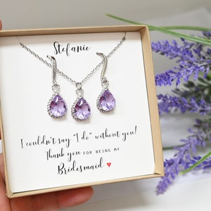 lilac lavender light purple Bridesmaid earrings necklace  gift set   Personalized Bridesmaid Gift Bridesmaid Jewelry Bridal Party Gift