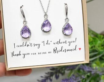 lavender silver/ rose gold purple Bridesmaid gifts Jewelry lavender purple earrings personalized Bridal jewelry Bridesmaid gift set 4 5 6