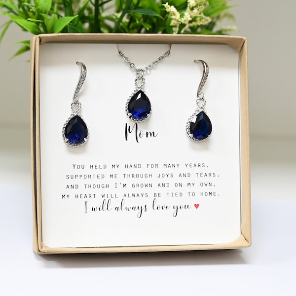 Mom wedding gift from daughter Mother in law step bonus mother of the Groom bride bridal navy blue sapphire something blue necklace earrings
