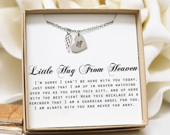 Personalized Hug from Heaven Angel Wings Necklace Gift from Heaven Birthday Christmas Keepsake Letter from Heaven Sympathy Condolence Gift