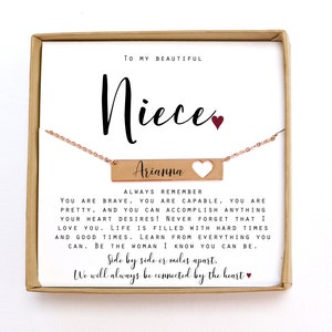 Personalized Niece Necklace: Engraved Bar Pendant, Aunt Gift