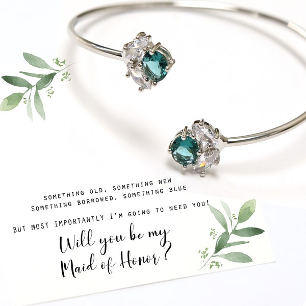 Topaz blue silver Personalized teal blue Maid of honor gift Bridesmaid Jewelry Set Bridesmaid Bracelet Earrings Necklace  Bridal Party Gift
