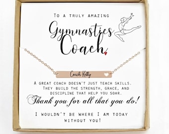 Personalized Gymnastics Coach Necklace: Engraved Bar Pendant, Adjustable Chain for Gymnastics coach