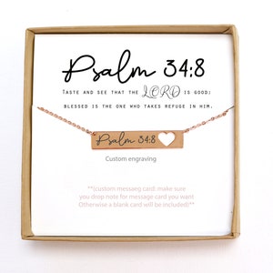 Christian Necklace Jewelry for Women Custom Bible Verse Necklace Bible Quote Dainty January Birthday Gift For her mom friend Psalm 34:8